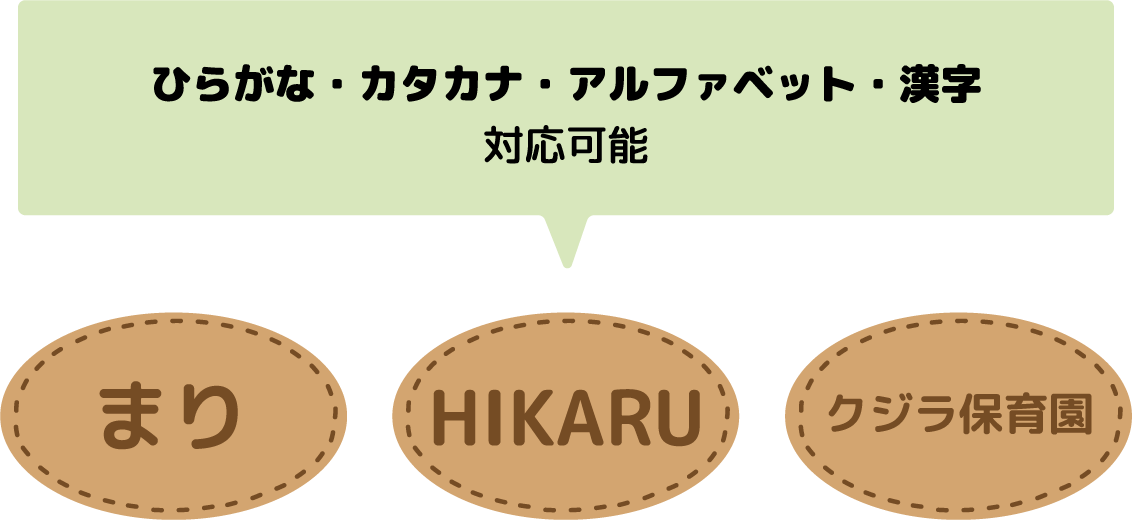 ひらがな・カタカナ・アルファベット・漢字 対応可能